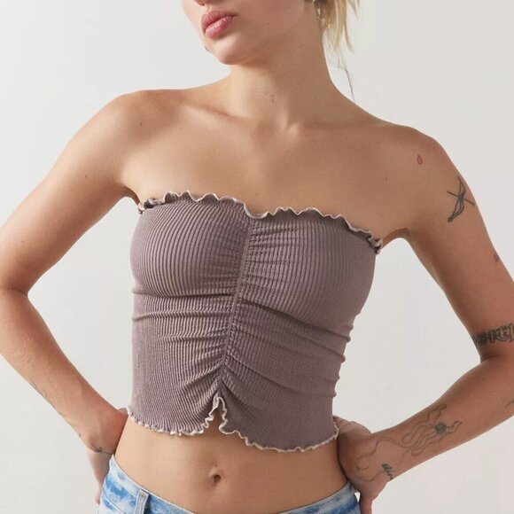 NWT UO Out From Under Honey Pinch-Front Brown Seamless Tube Top - Picture 2 of 5